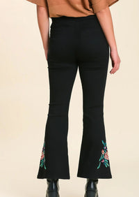 Floral Embroidery High Waisted Flared Pants