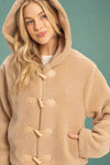 Toggle Hooded Sherpa Jacket - Taupe