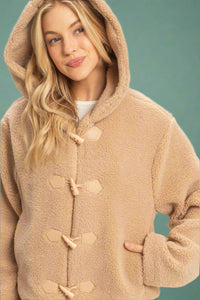 Toggle Hooded Sherpa Jacket - Taupe