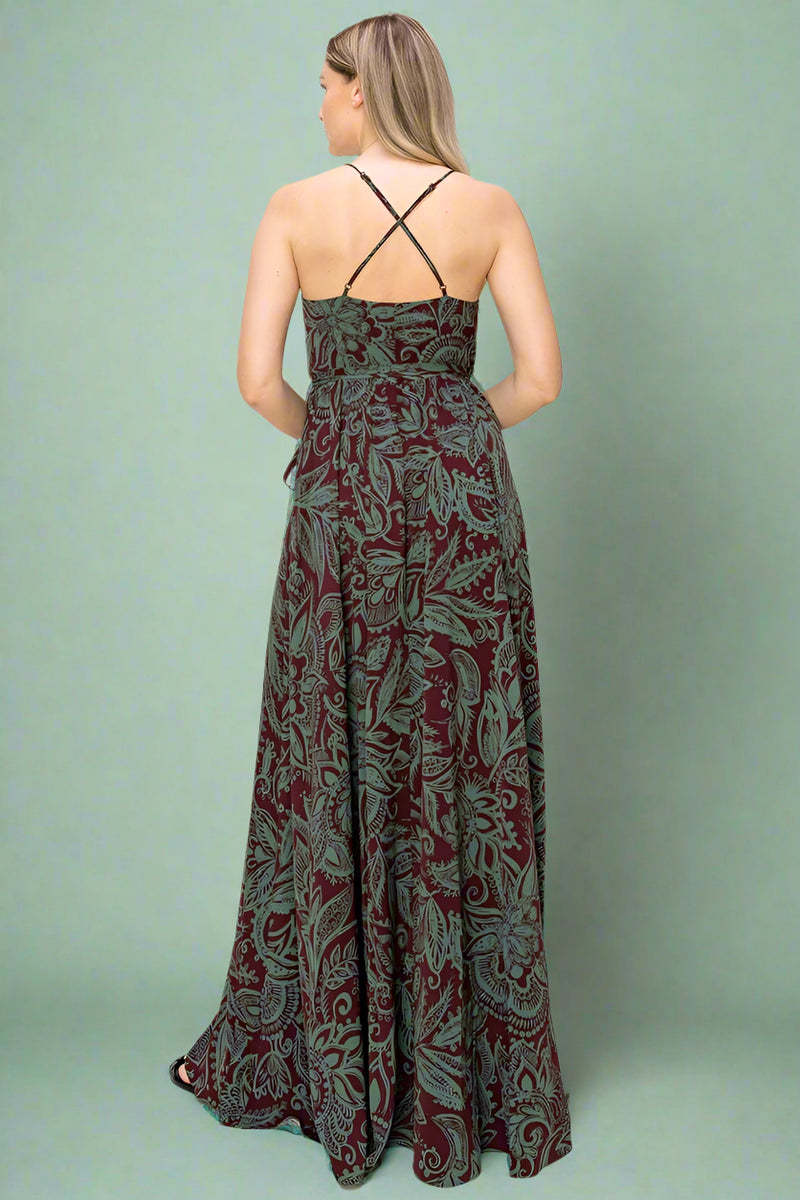 Paisley Sleeveless Wrap Maxi - Burgundy