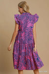 Two Tone Paisley Midi Dress - Navy