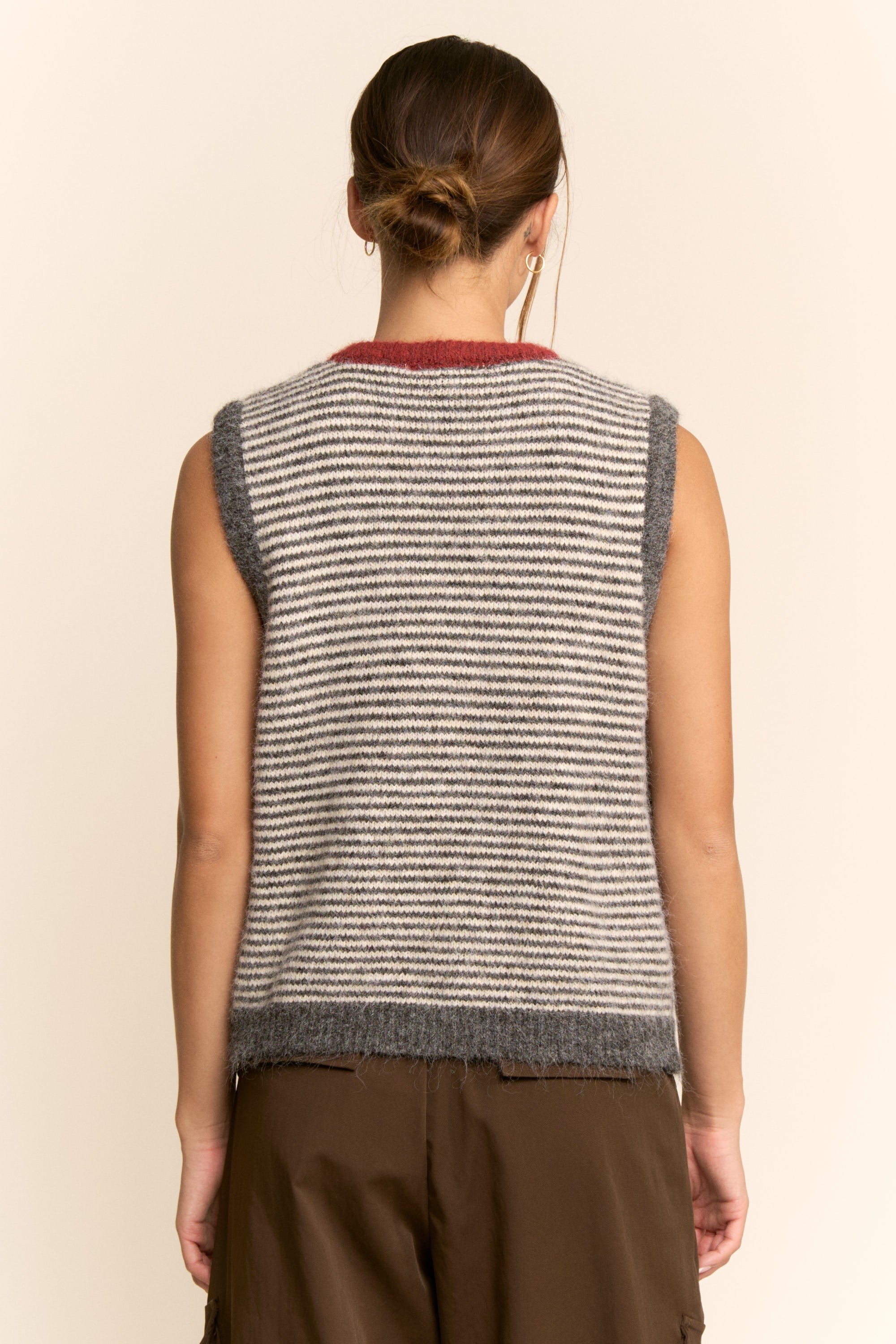 Striped Sweater Vest - Wine