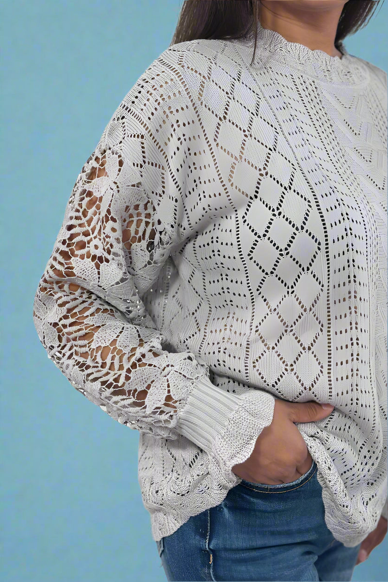 Lacey Long Sleeve Top - Grey