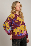 Animal Jacquard Print Sweater - Mulberry