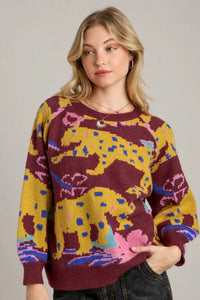 Animal Jacquard Print Sweater - Mulberry