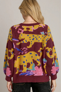 Animal Jacquard Print Sweater - Mulberry