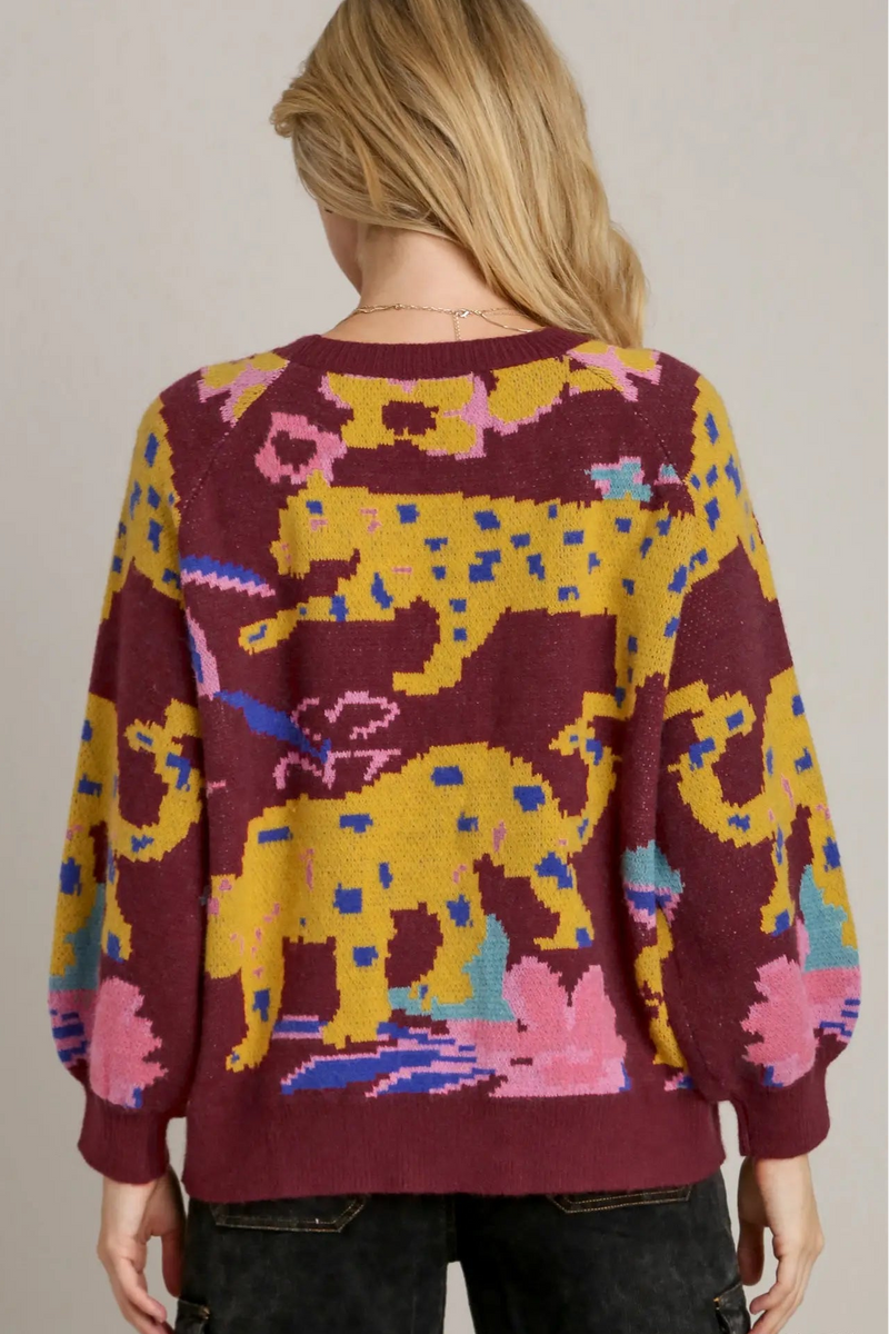 Animal Jacquard Print Sweater - Mulberry