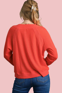 Waffle Knit Fleece Ribbing Top - Orange