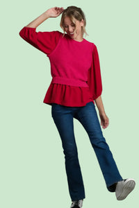 Knit & Woven Mix Top - Red
