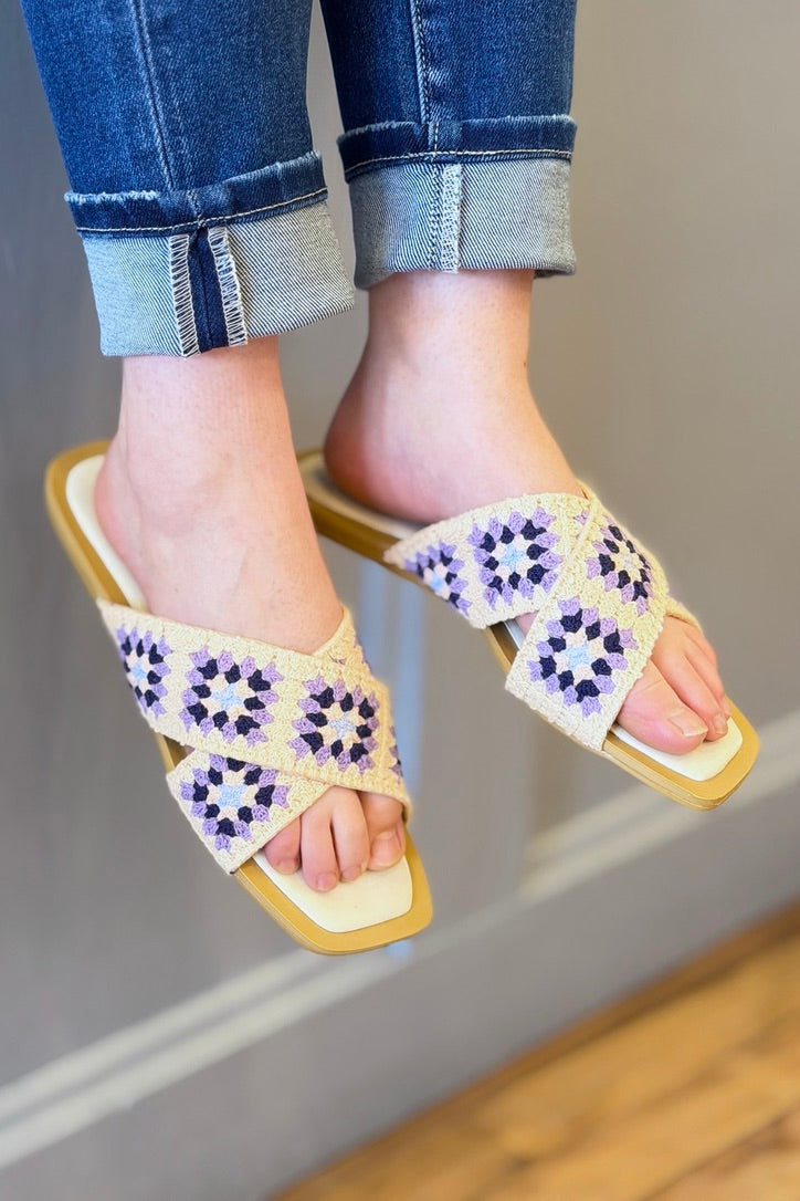 Crochet Cross Upper Slide - Lilac