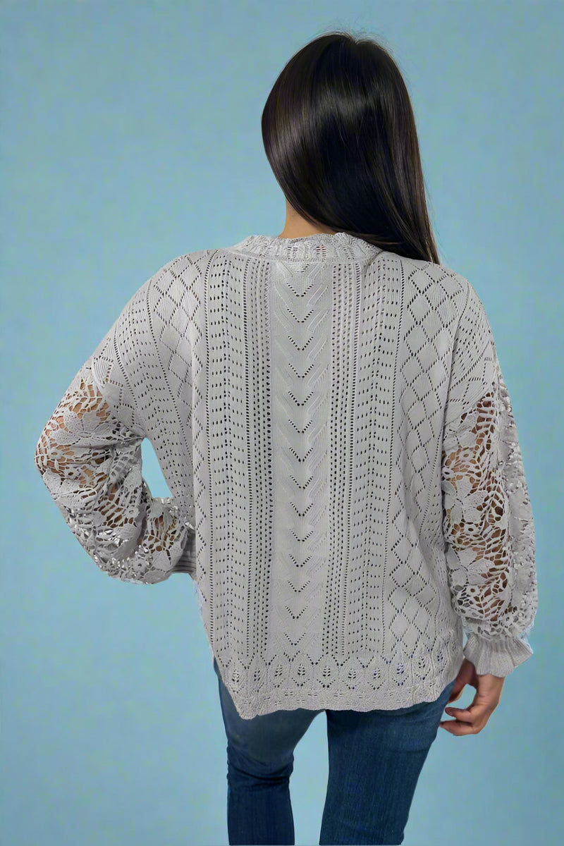 Lacey Long Sleeve Top - Grey