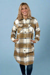 Tan, Cream & Grey Plaid Long Flannel