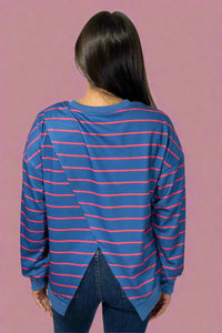 Stripe Overlap Sweatshirt - Blue