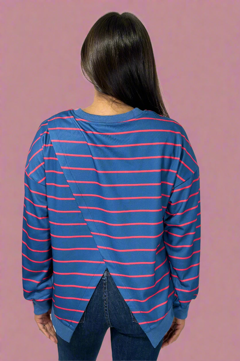 Stripe Overlap Sweatshirt - Blue