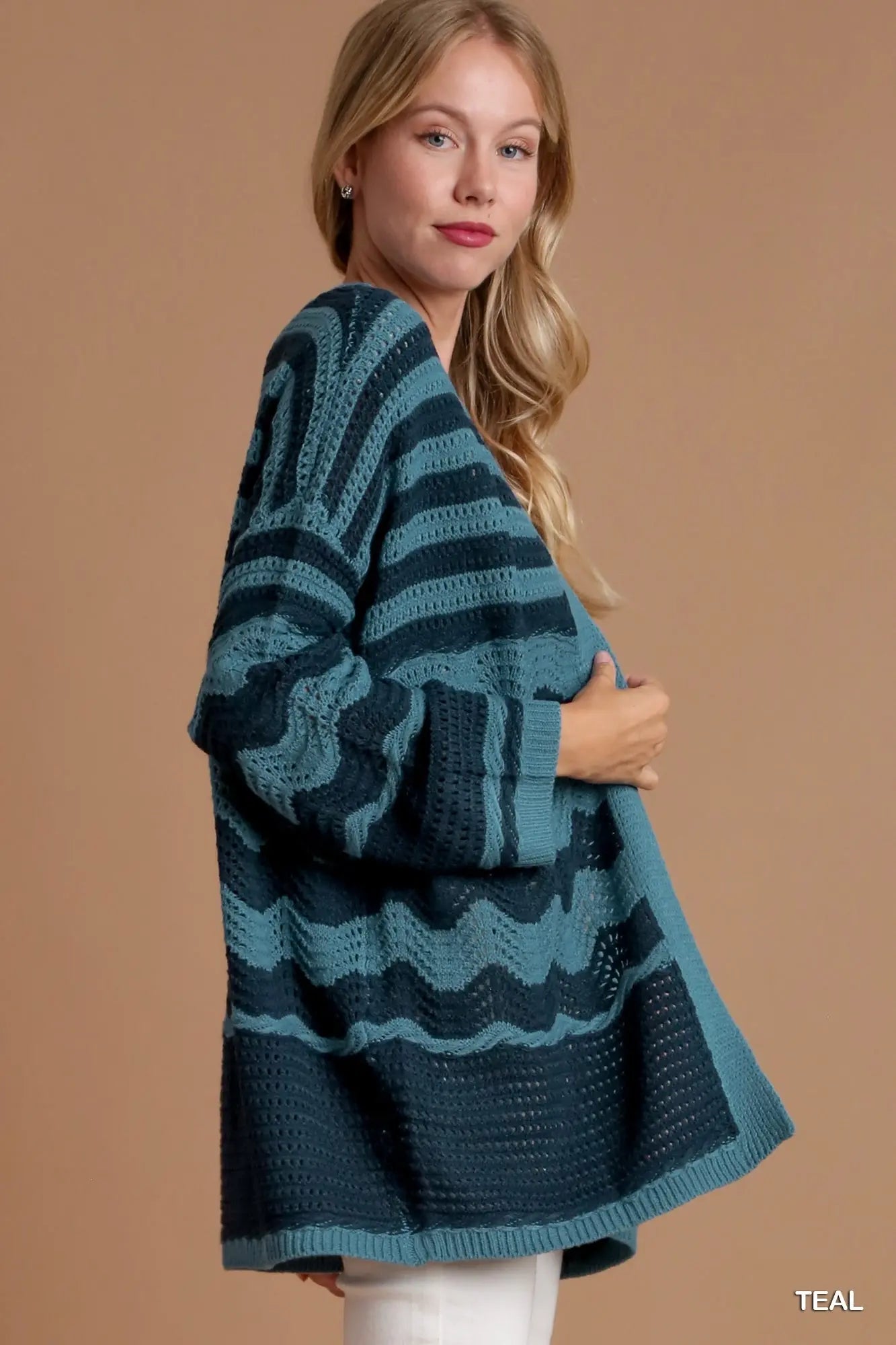 Two Tone Zigzag Cardigan - Teal