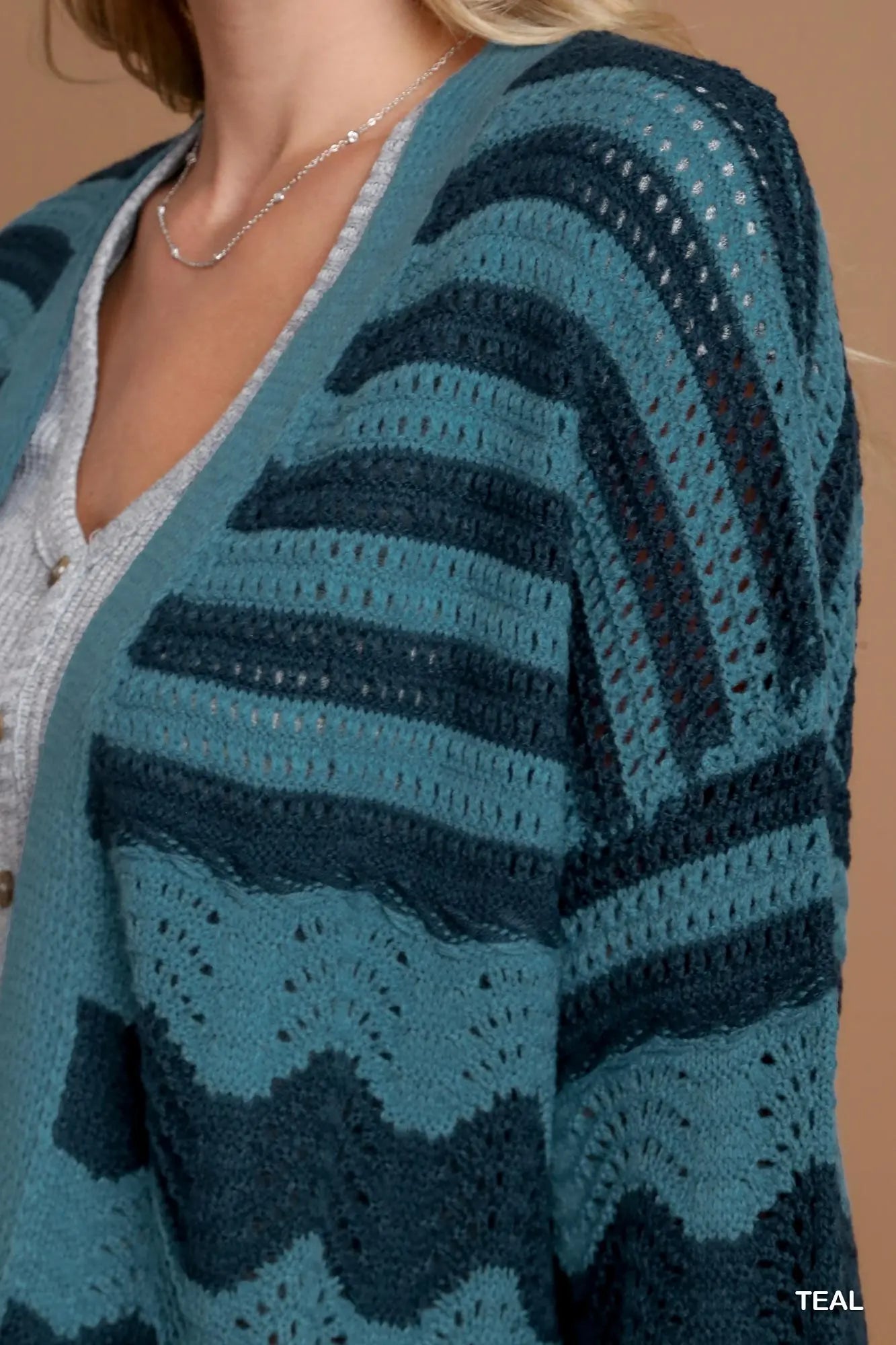 Two Tone Zigzag Cardigan - Teal