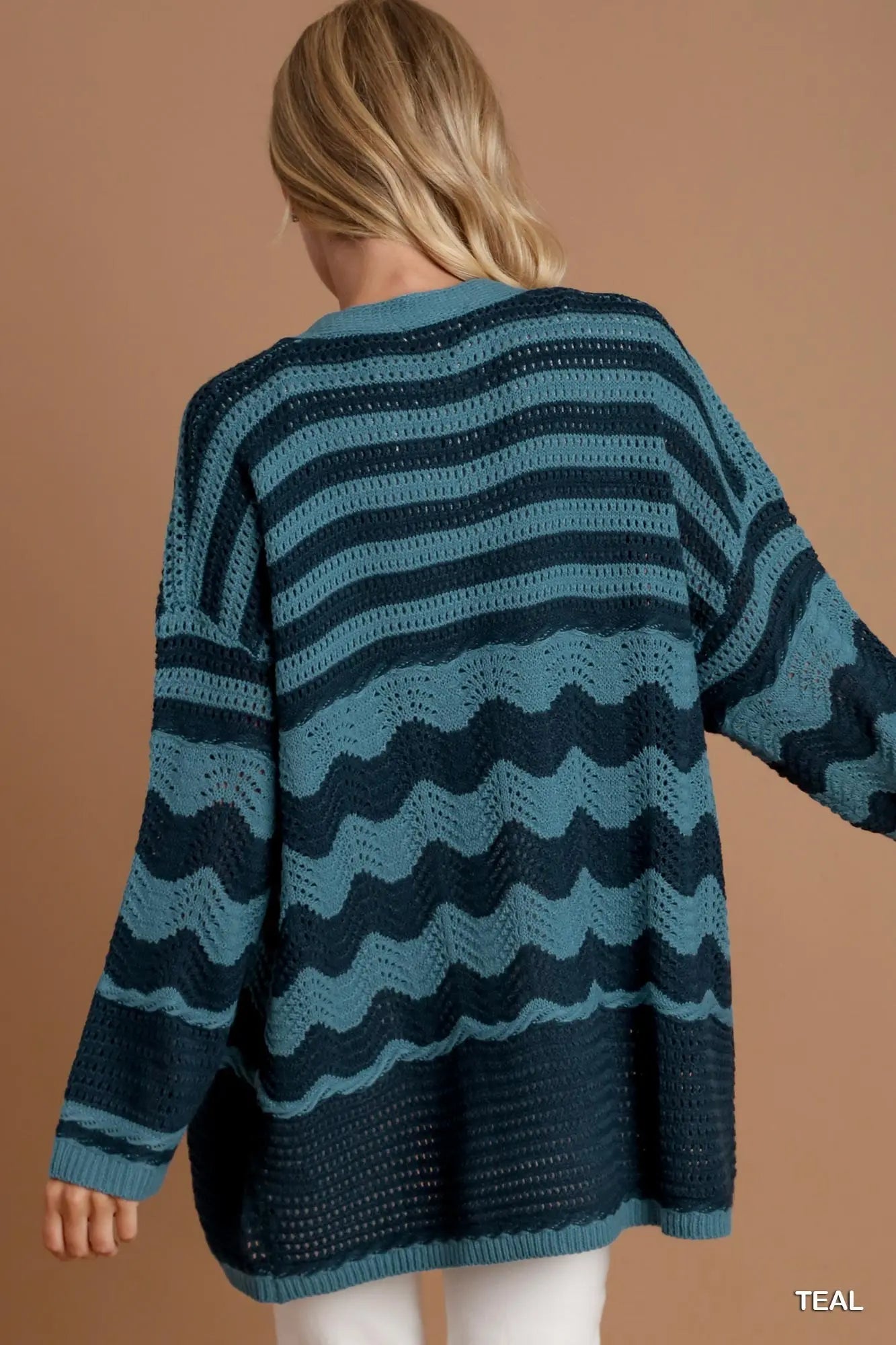 Two Tone Zigzag Cardigan - Teal