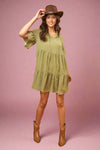Floral Print V-Neck Mini Dress - Green
