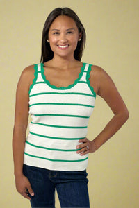 Scalloped Edge Knit Striped Tank Top - Bright Green