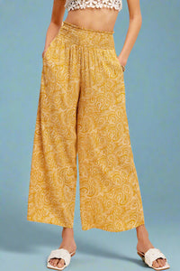 Boho Paisley Print Wide Leg Pant - Sunflower