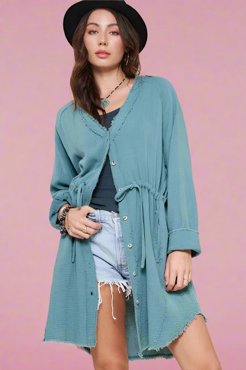Button Down Gauze Shirt - Blue Jade