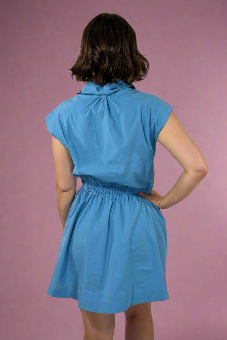 Flirty Collared Mini Dress - Blue