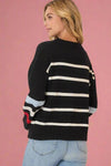 Striped Round Neck Sweater - Black