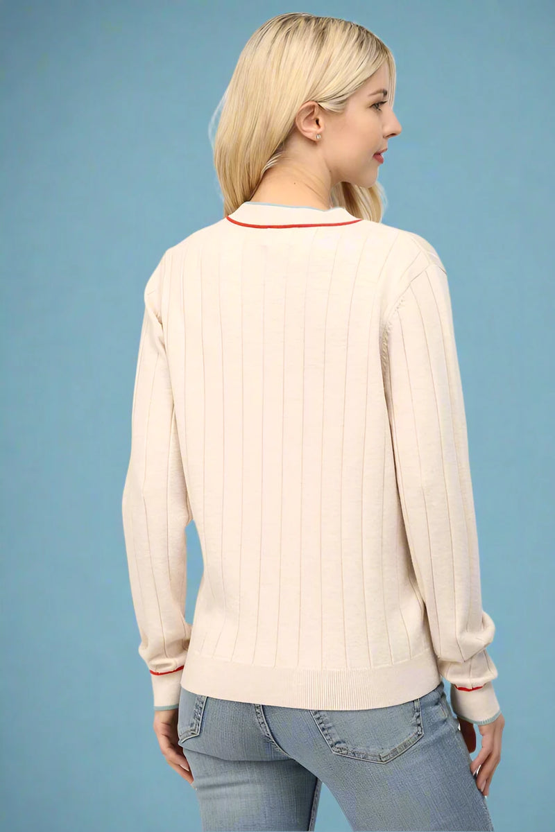 Rib Knit Button Cardigan - Oatmeal