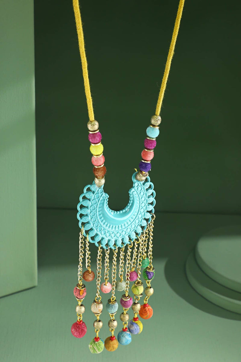 Abstract Beaded Pendant Necklace