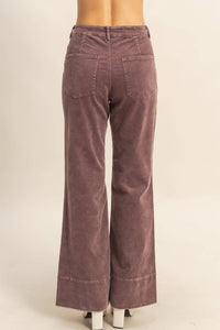 Mineral Washed Flare Pants - Brown