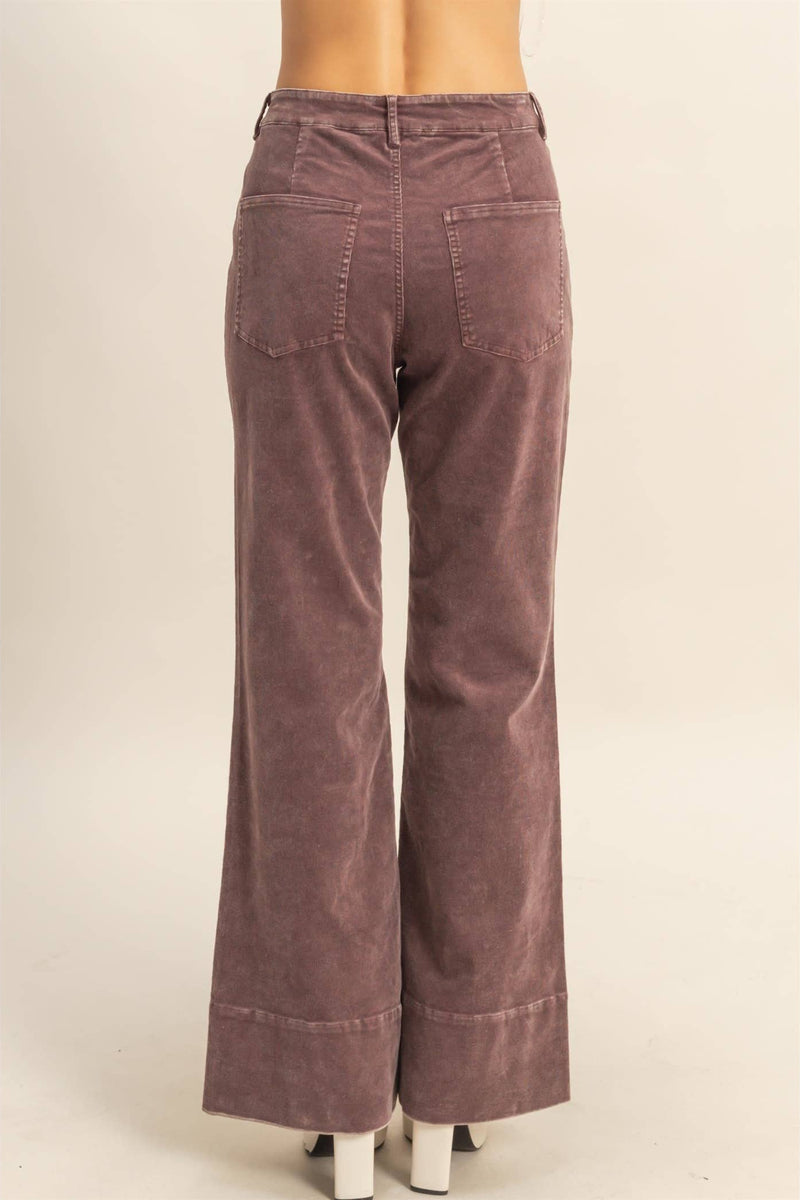 Mineral Washed Flare Pants - Brown