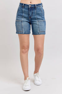 High Waisted Utility Pockets Mid Length Shorts