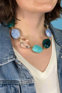 Natural Stone Bead Necklace Teal