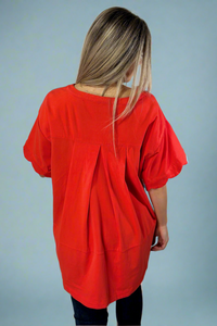 Scalloped Sleeve Oversized Top - Red