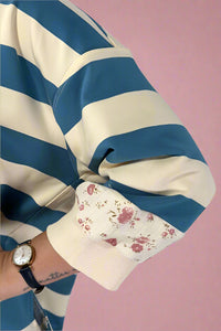 Floral Contrast Striped Top - Cream