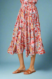 Floral Print Midi Skirt - Sky Blue