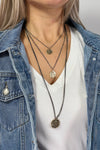 Three Strand Coin Necklace - Black