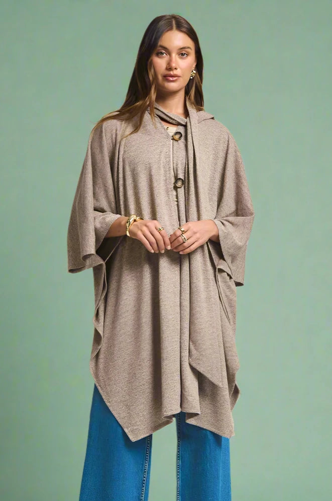 Flowy Draped Poncho - Latte