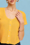 Brushed Waffle Button Front Top - Marigold