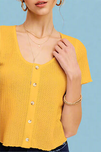 Brushed Waffle Button Front Top - Marigold