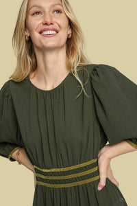 Velvet Detail Midi Dress - Olive