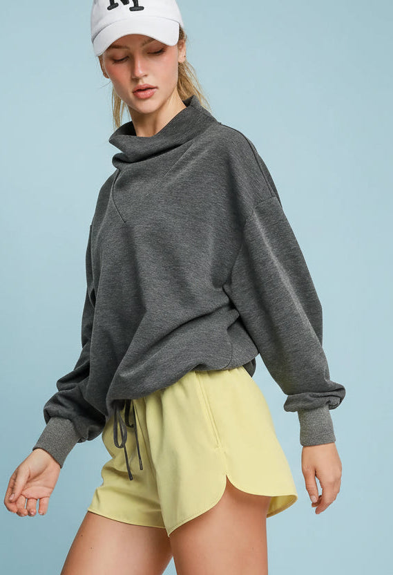 Luxeknit Cowl Neck Top - Charcoal