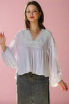 V-neck Lace Balloon Sleeve Blouse