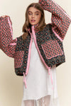 Floral Pattern Padded Jacket - Pink