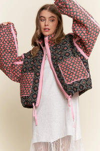 Floral Pattern Padded Jacket - Pink