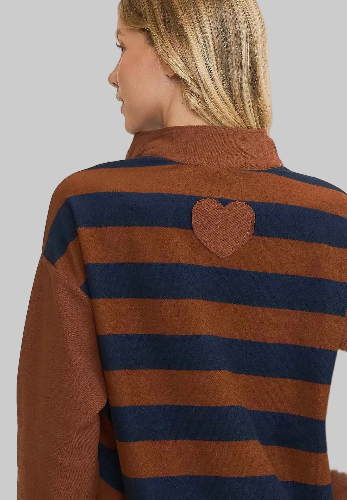 Striped Half Zip Up Top - Navy