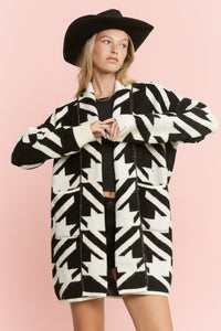 Giant Houndstooth Oversized Cardigan - Black