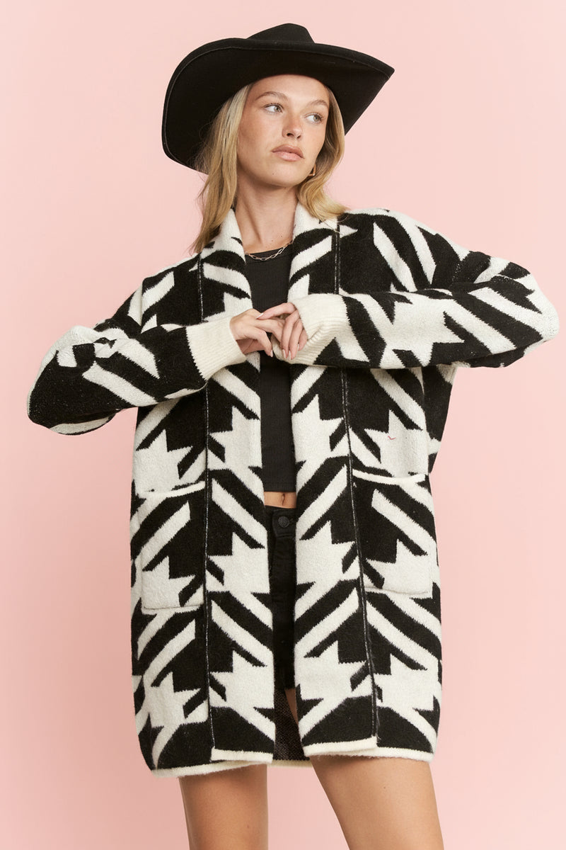 Giant Houndstooth Oversized Cardigan - Black