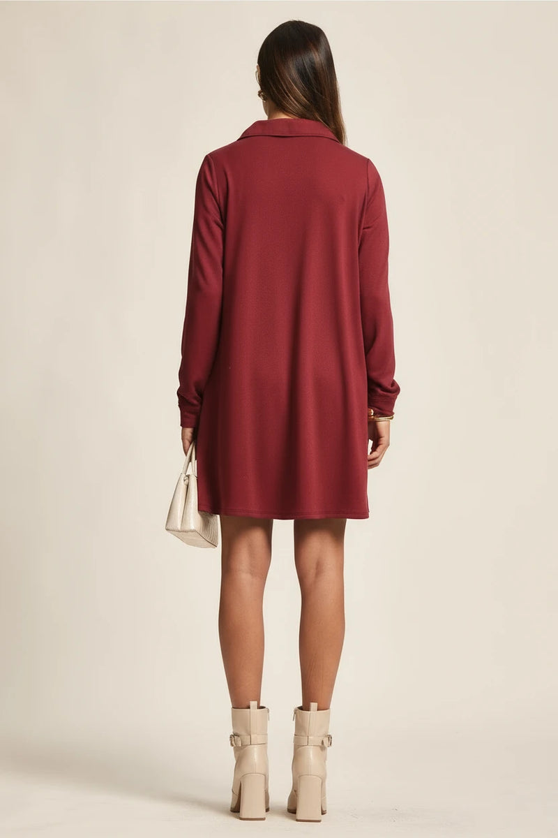 French Terry A Line Dress - Cabernet