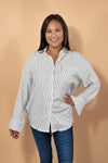 Oversized Striped Long Sleeve Shirt - White